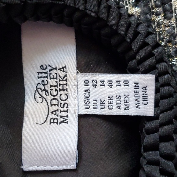 Badgley Mischka- Fit & Flare Silver / Black Midi Dress Vintage Sz.10 - Picture 5 of 5